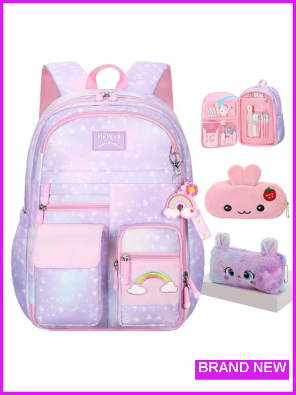 Rainbow School Backpack for Kids with Pencil Case, Polyester, Water Repellent,